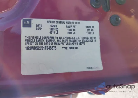 2001 Pontiac Grand Prix Se из США, поврежденный, VIN 1G2WK52J51F245676